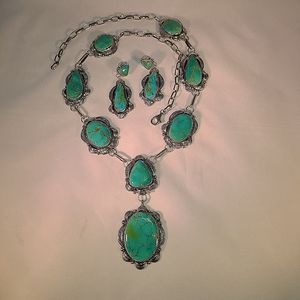 Magnificent sterling and turquoise necklace and earrings.